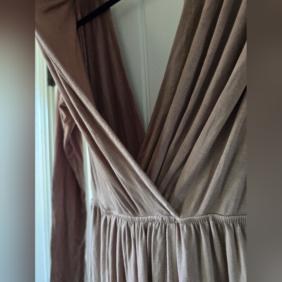 Anthropologie Fraiche by J Ombre Maxi Dress L Tan Black Plunge Boho Long Sleeve - Picture 5 of 14